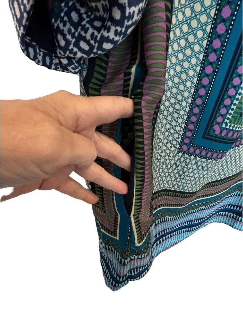 Philosophy Blouse Tunic Geometric Colorful Pockets V-neck Collar Sz Med - Picture 4 of 9